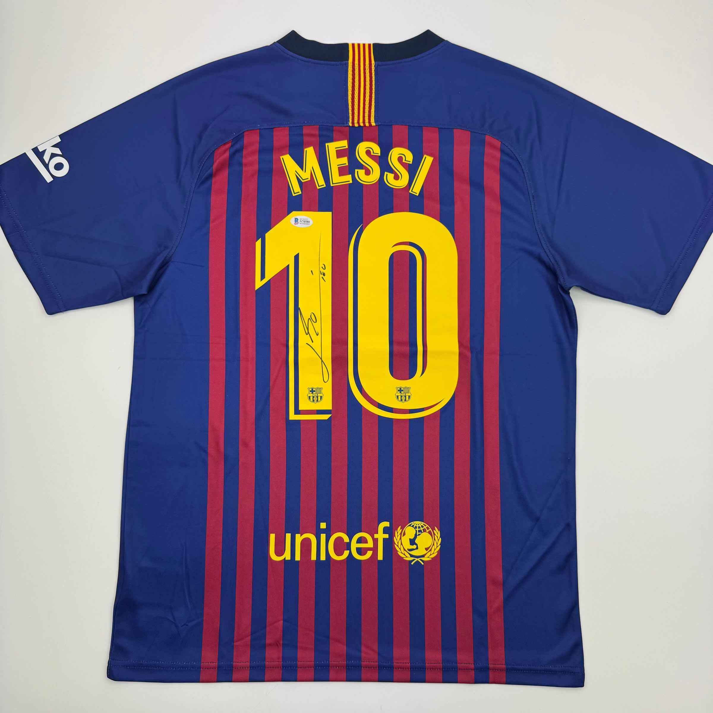 Autographed/Signed Lionel Leo Messi FC Barcelona Soccer Jersey Beckett BAS COA