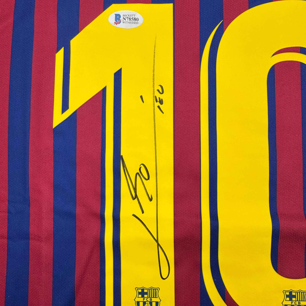 Autographed/Signed Lionel Leo Messi FC Barcelona Soccer Jersey Beckett BAS COA