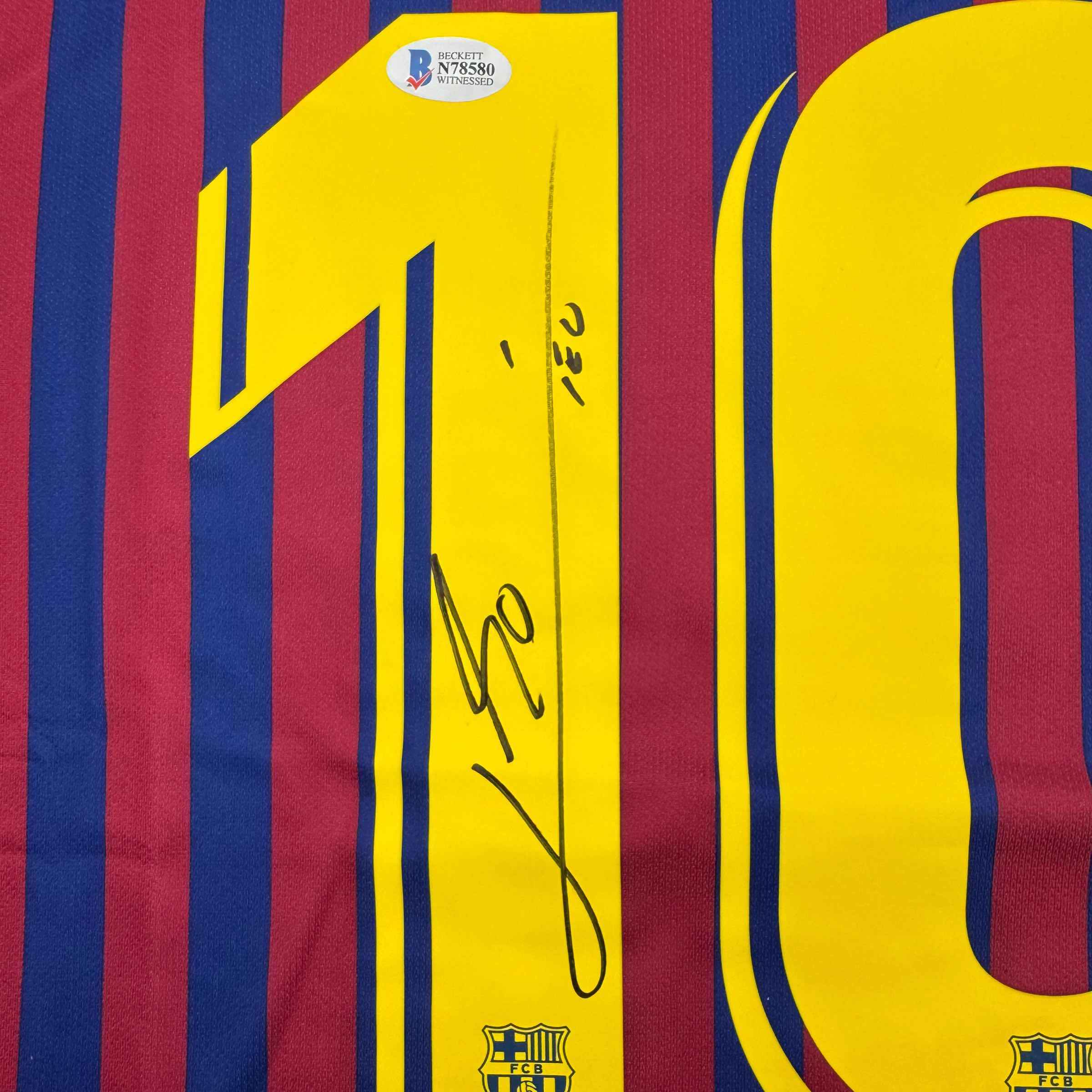 Autographed/Signed Lionel Leo Messi FC Barcelona Soccer Jersey Beckett BAS COA