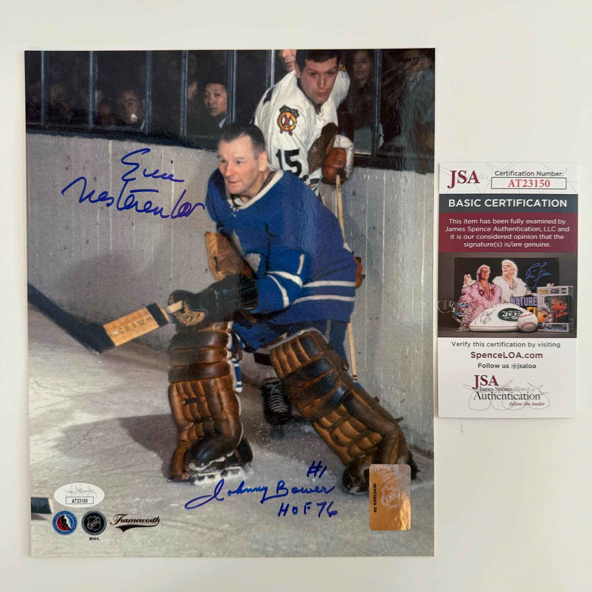 Autographed/Signed Johnny Bower and Eric Nesterenko 8x10 Hockey Photo JSA COA