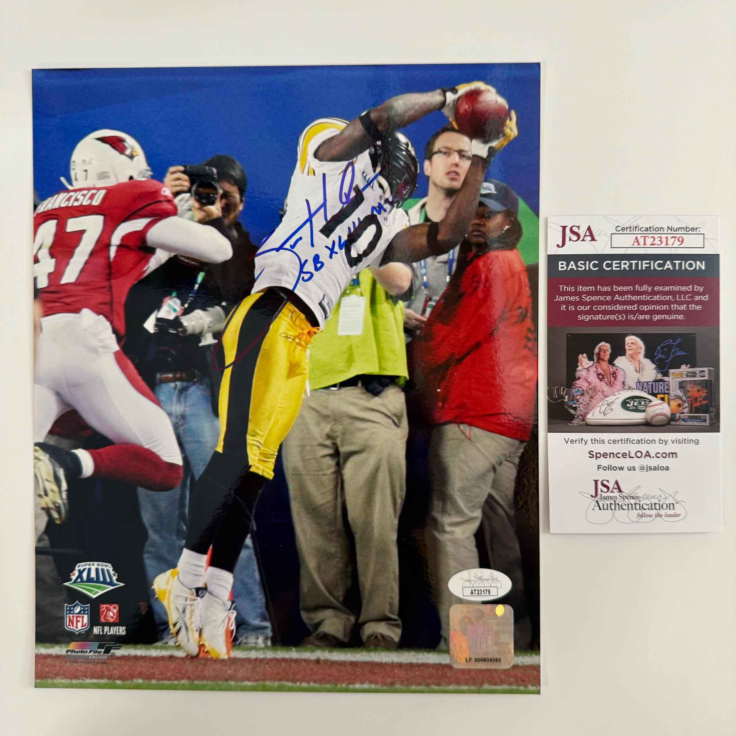 Autographed/Signed Santonio Holmes Pittsburgh Steelers 8x10 Football Photo JSA COA #2