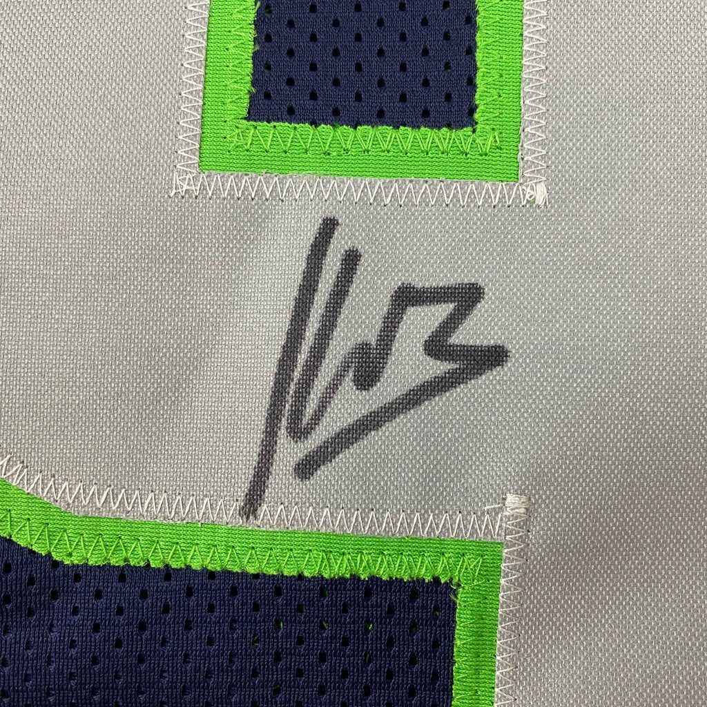 Autographed/Signed Kenneth Walker Seattle Blue Football Jersey Beckett BAS COA