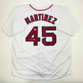 Autographed/Signed Pedro Martinez Boston White Baseball Jersey Beckett BAS COA