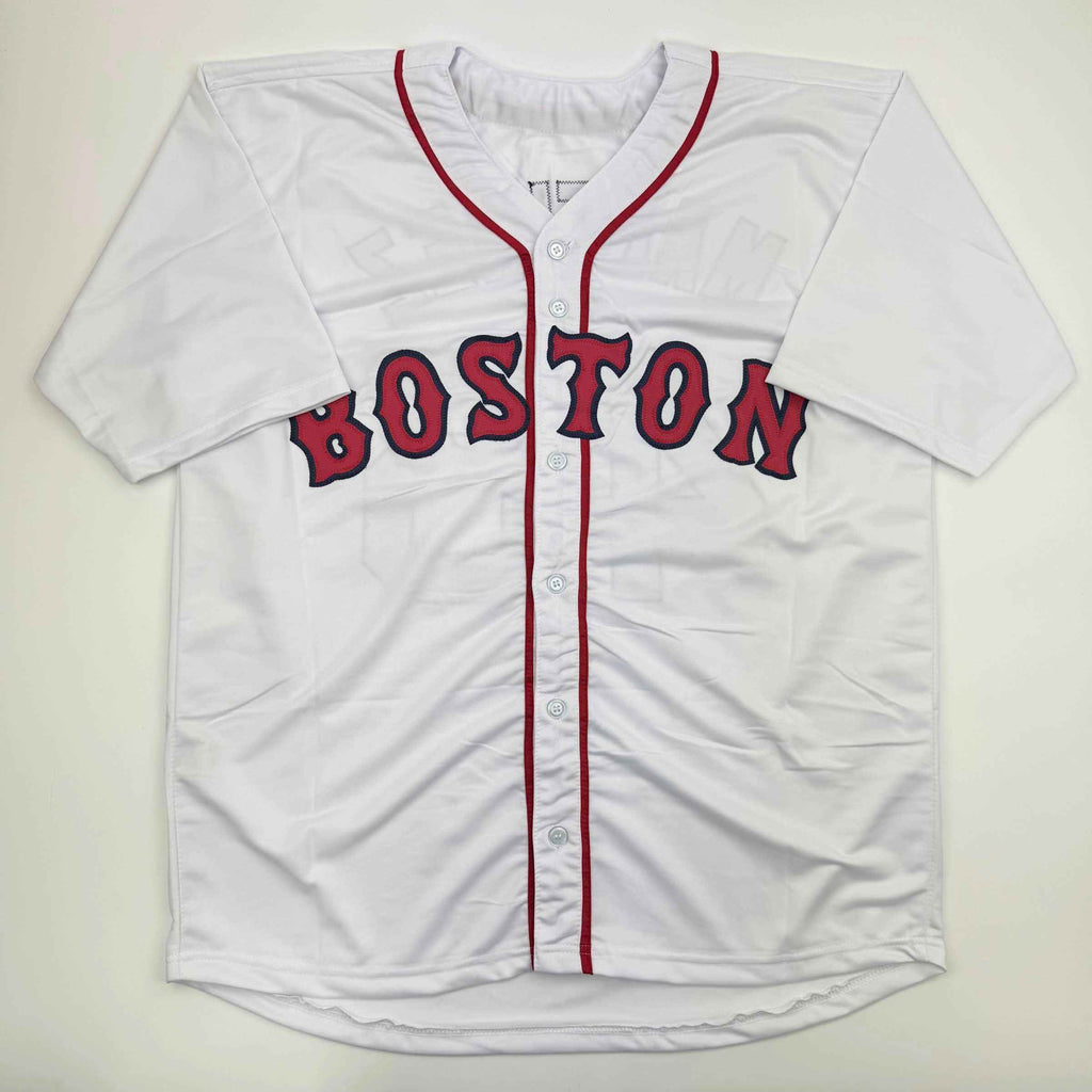 Autographed/Signed Pedro Martinez Boston White Baseball Jersey Beckett BAS COA