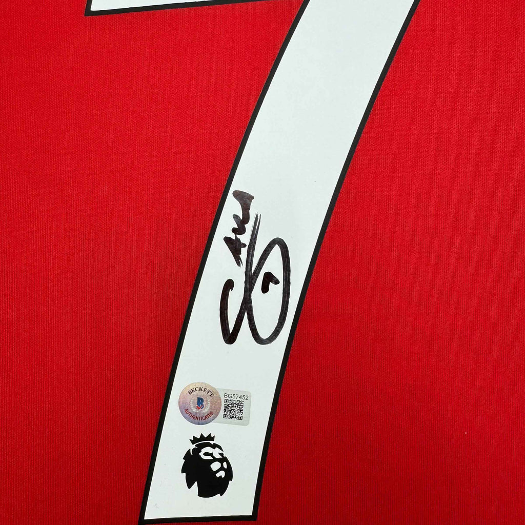 Framed Autographed/Signed Bukayo Saka 35x39 Arsenal Red Soccer Jersey Beckett BAS COA #2