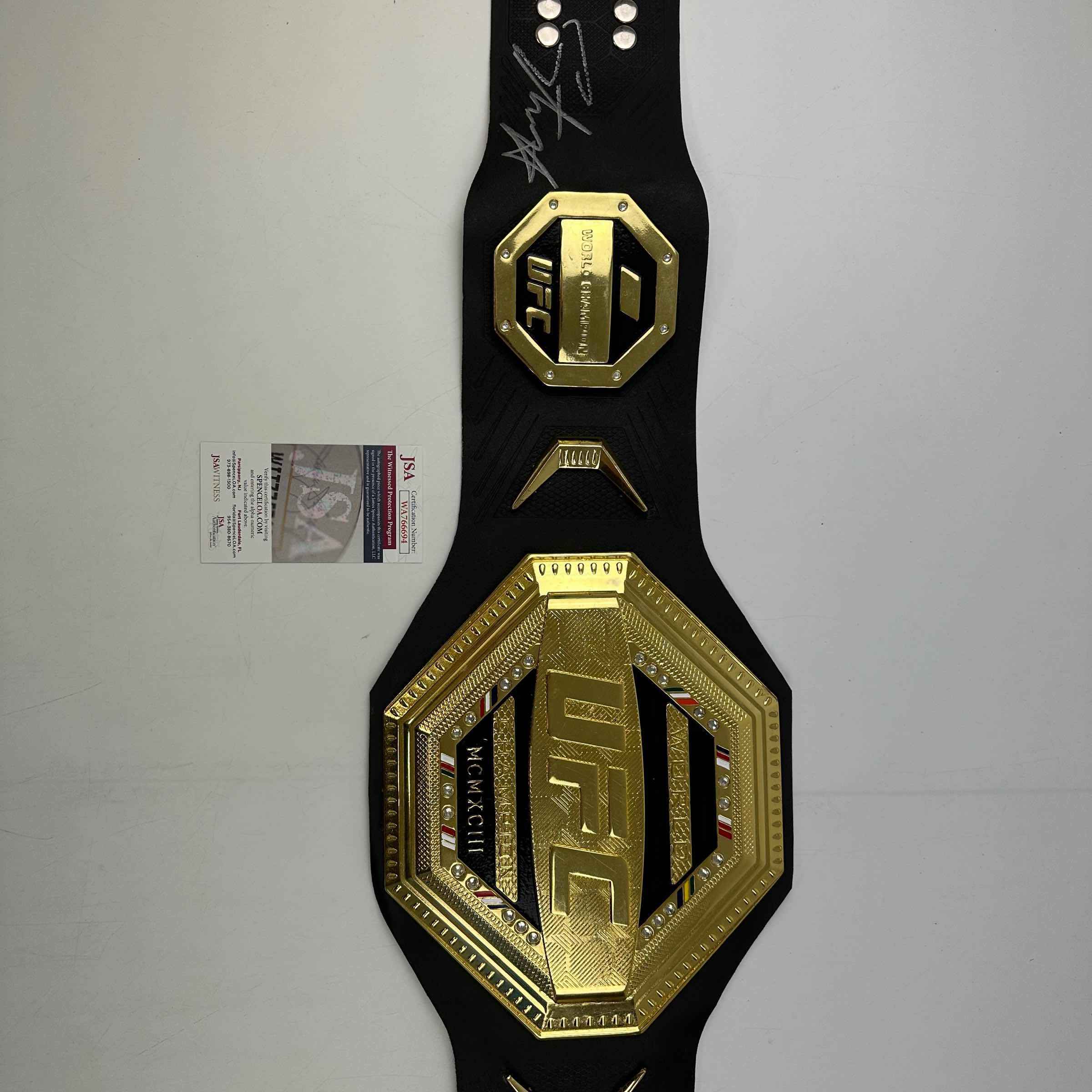 Autographed/Signed Israel Izzy Adesanya Black Replica UFC Championship Title Belt JSA COA