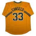 Autographed/Signed Jose Canseco Oakland Yellow Baseball Jersey Beckett BAS COA