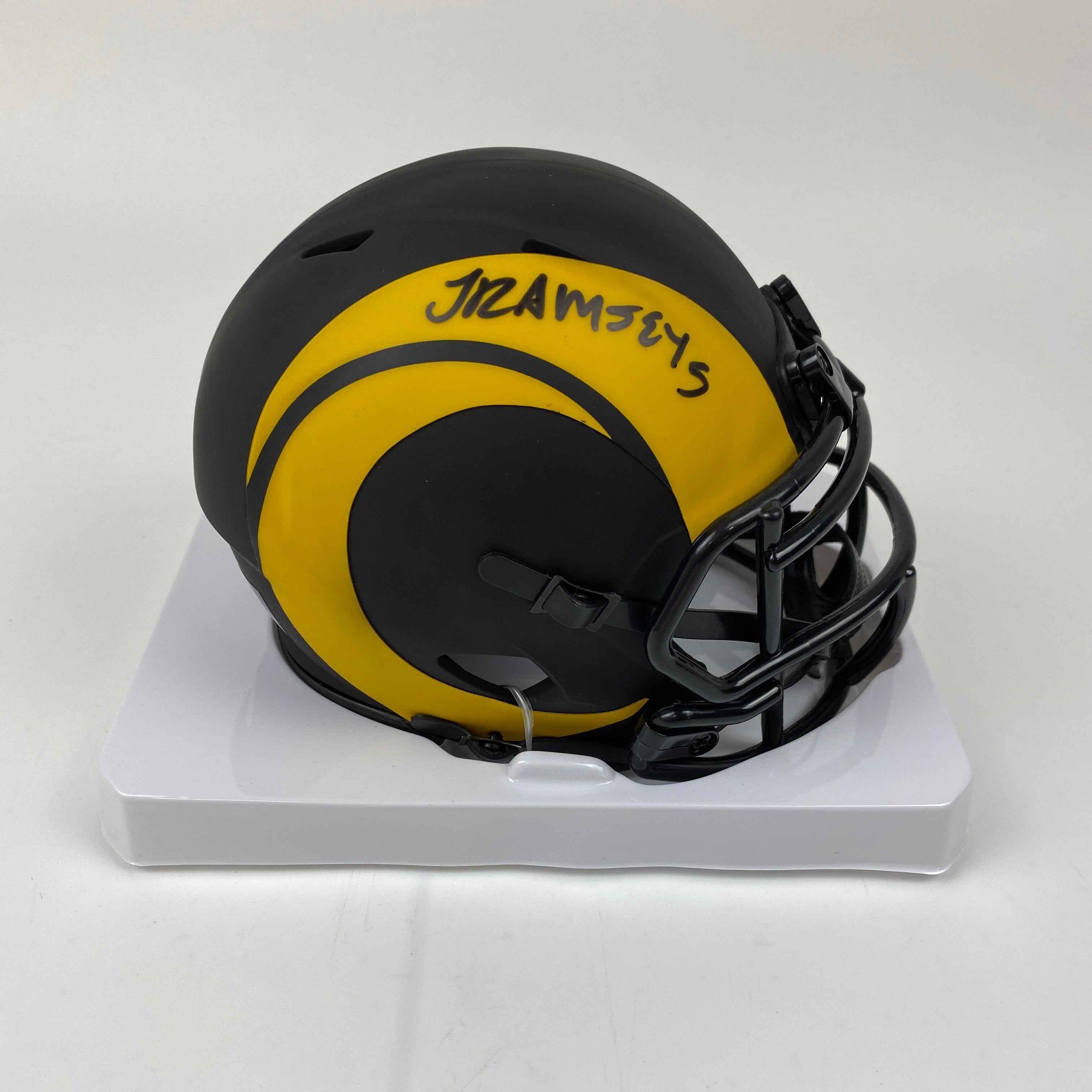 Autographed/Signed Jalen Ramsey Los Angeles Rams Eclipse Mini Football Helmet JSA COA