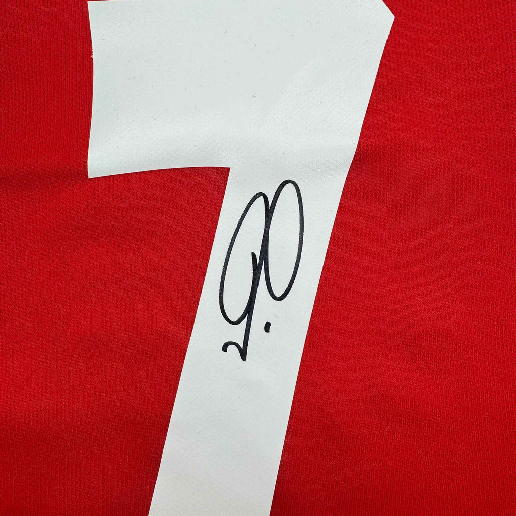 Framed Autographed/Signed Robert Pires 35x39 Arsenal Red Soccer Jersey Beckett BAS COA