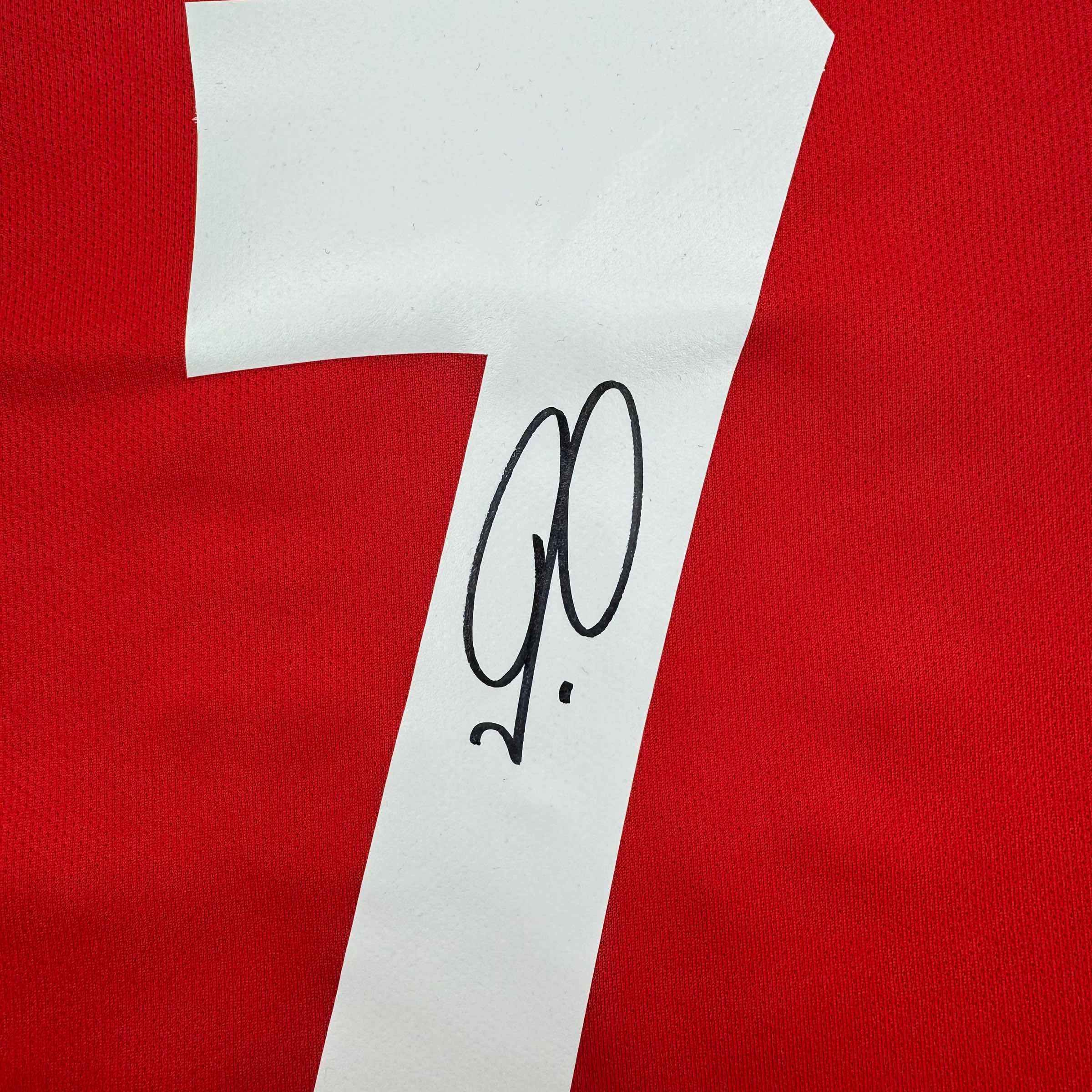 Framed Autographed/Signed Robert Pires 35x39 Arsenal Red Soccer Jersey Beckett BAS COA