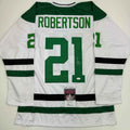 Autographed/Signed Jason Robertson Dallas White Hockey Jersey JSA COA