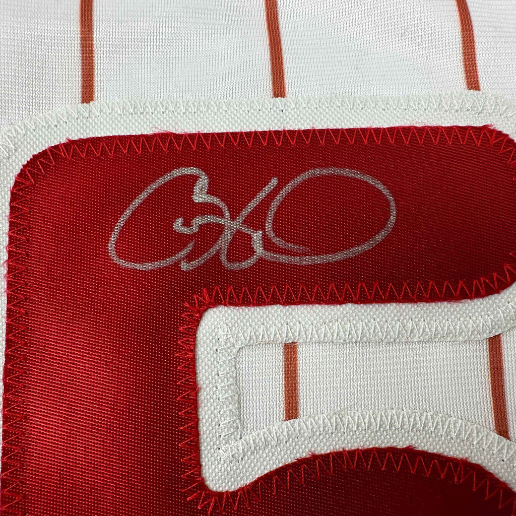 Autographed/Signed Cole Hamels Philadelphia Pinstripe Baseball Jersey Beckett BAS COA