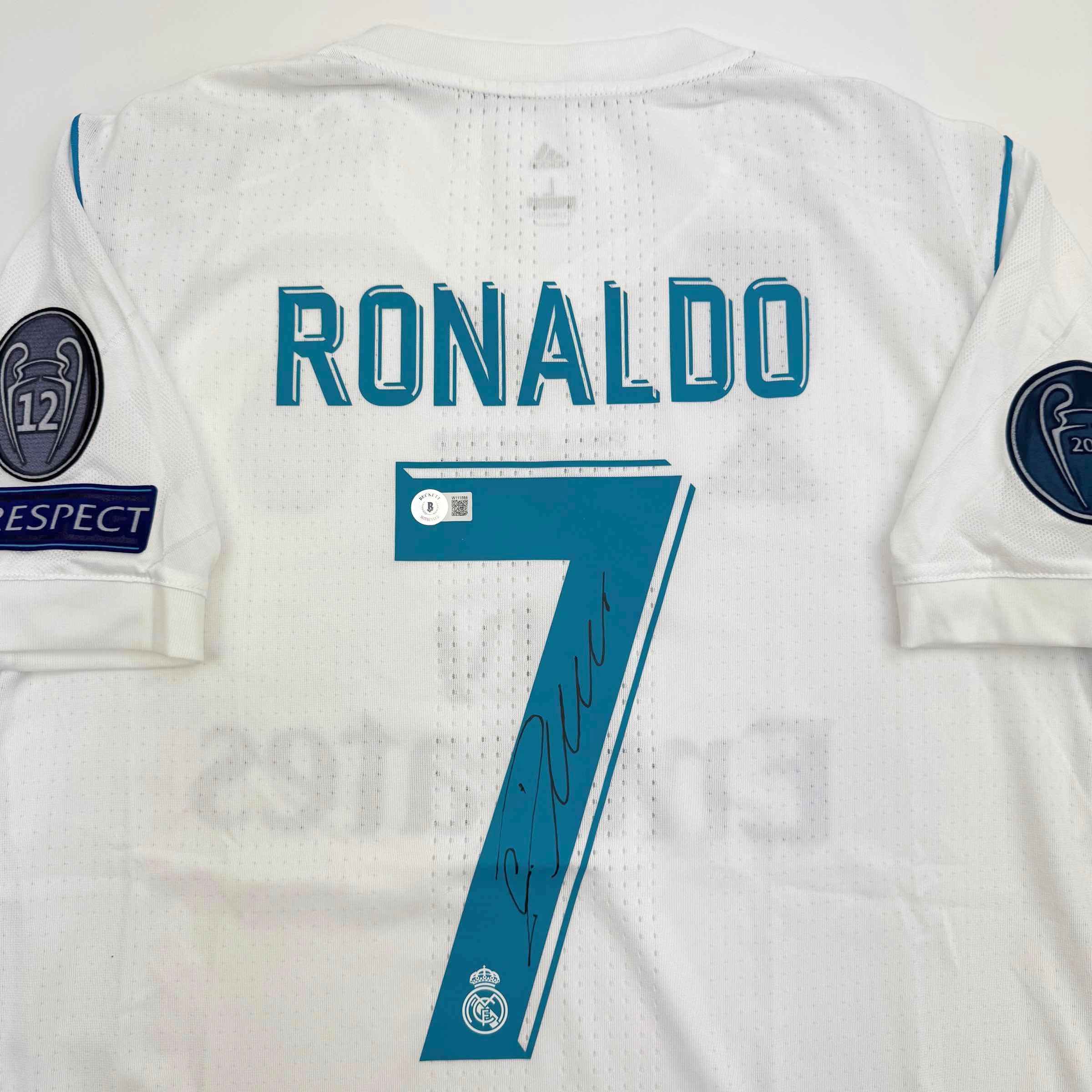 Autographed/Signed Cristiano Ronaldo Real Madrid White Soccer Jersey Beckett BAS COA