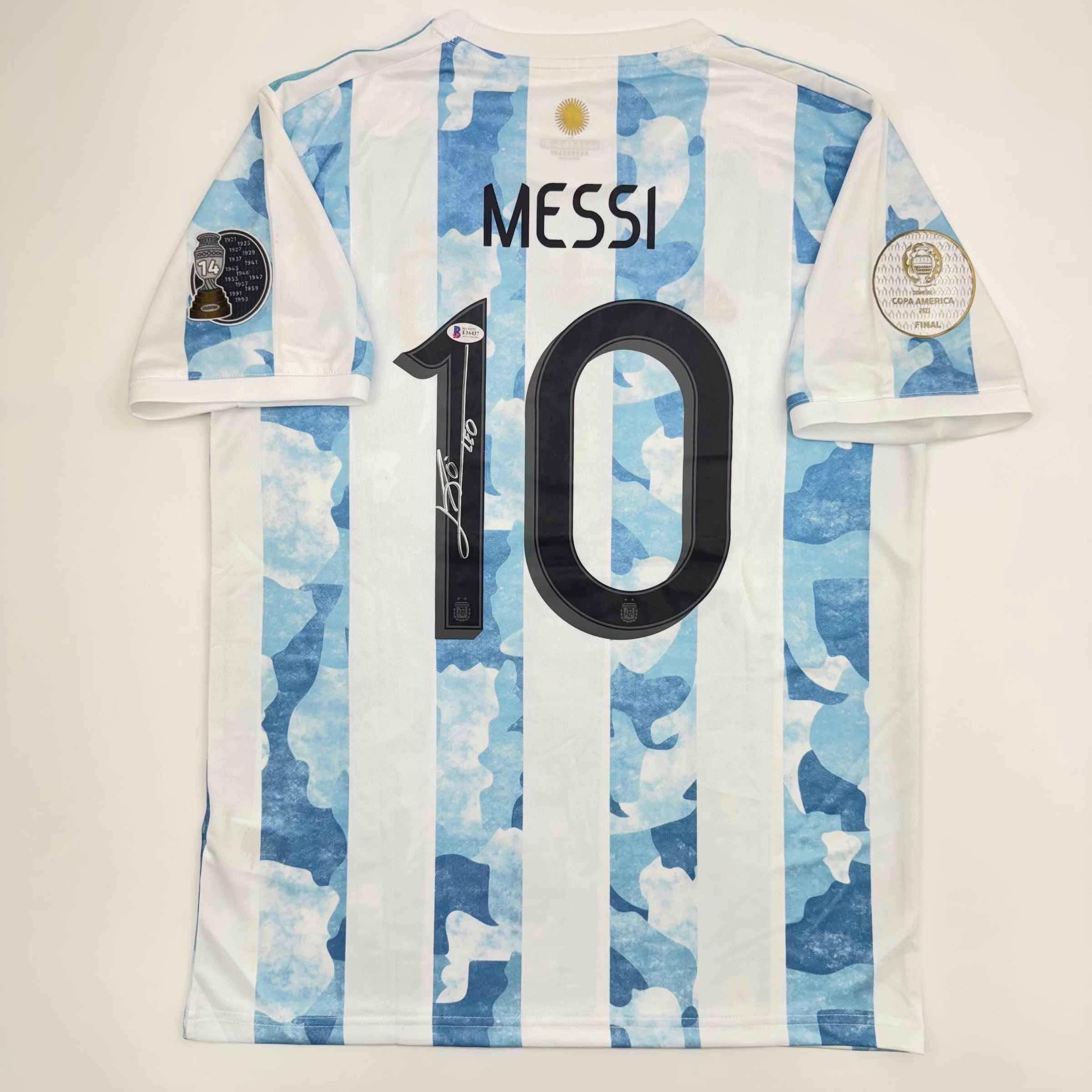 Autographed/Signed Lionel Leo Messi Argentina Blue/White Soccer Jersey Beckett BAS COA