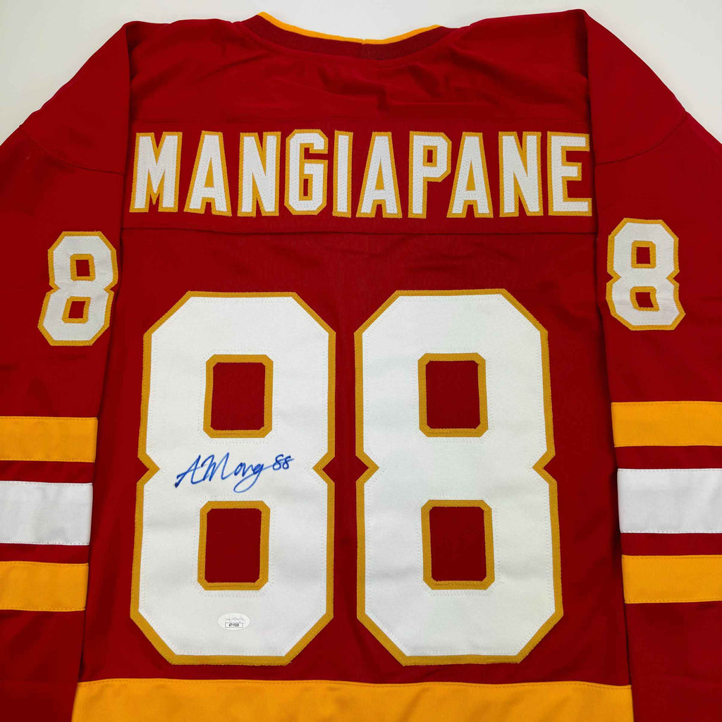 Autographed/Signed Andrew Mangiapane Calgary Red Hockey Jersey JSA COA
