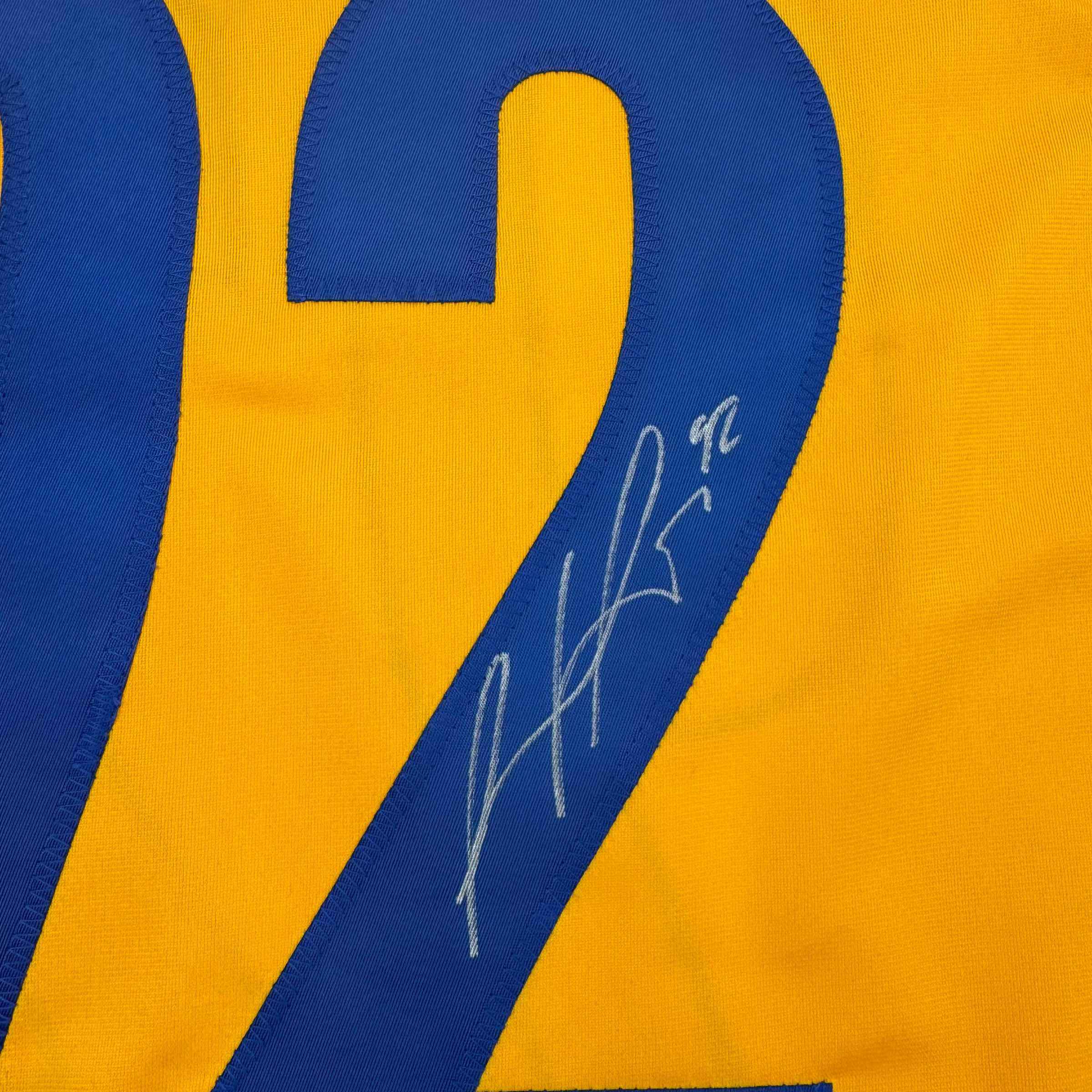 Framed Autographed/Signed Gabriel Landeskog 35x39 Yellow Team Sweden Hockey Jersey JSA COA