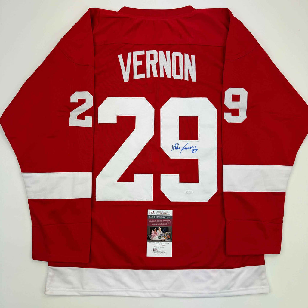 Autographed/Signed Mike Vernon Detroit Red Hockey Jersey JSA COA
