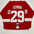 Autographed/Signed Mike Vernon Detroit Red Hockey Jersey JSA COA