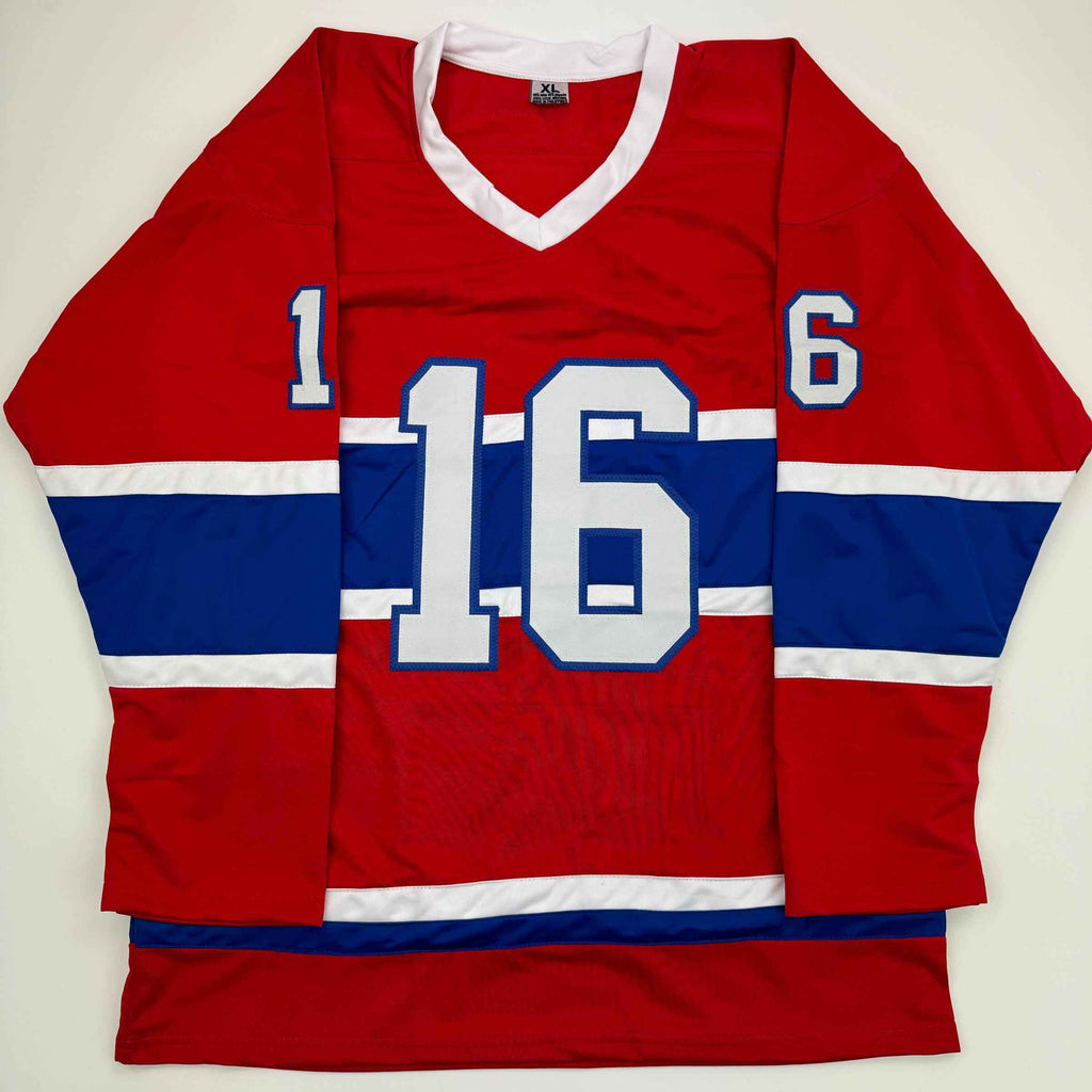 Autographed/Signed Henri Richard Montreal Red Hockey Jersey JSA COA