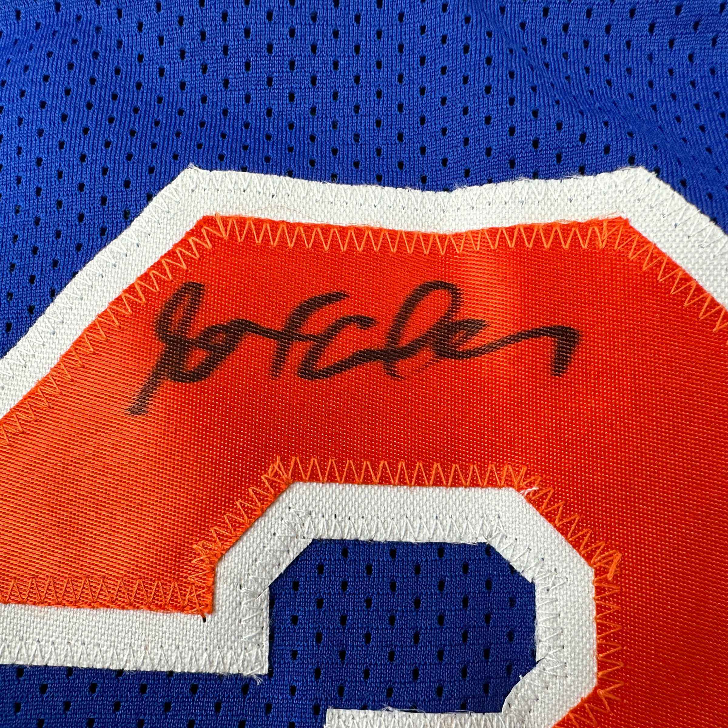 Autographed/Signed Stephon Marbury New York Blue Basketball Jersey Beckett BAS COA