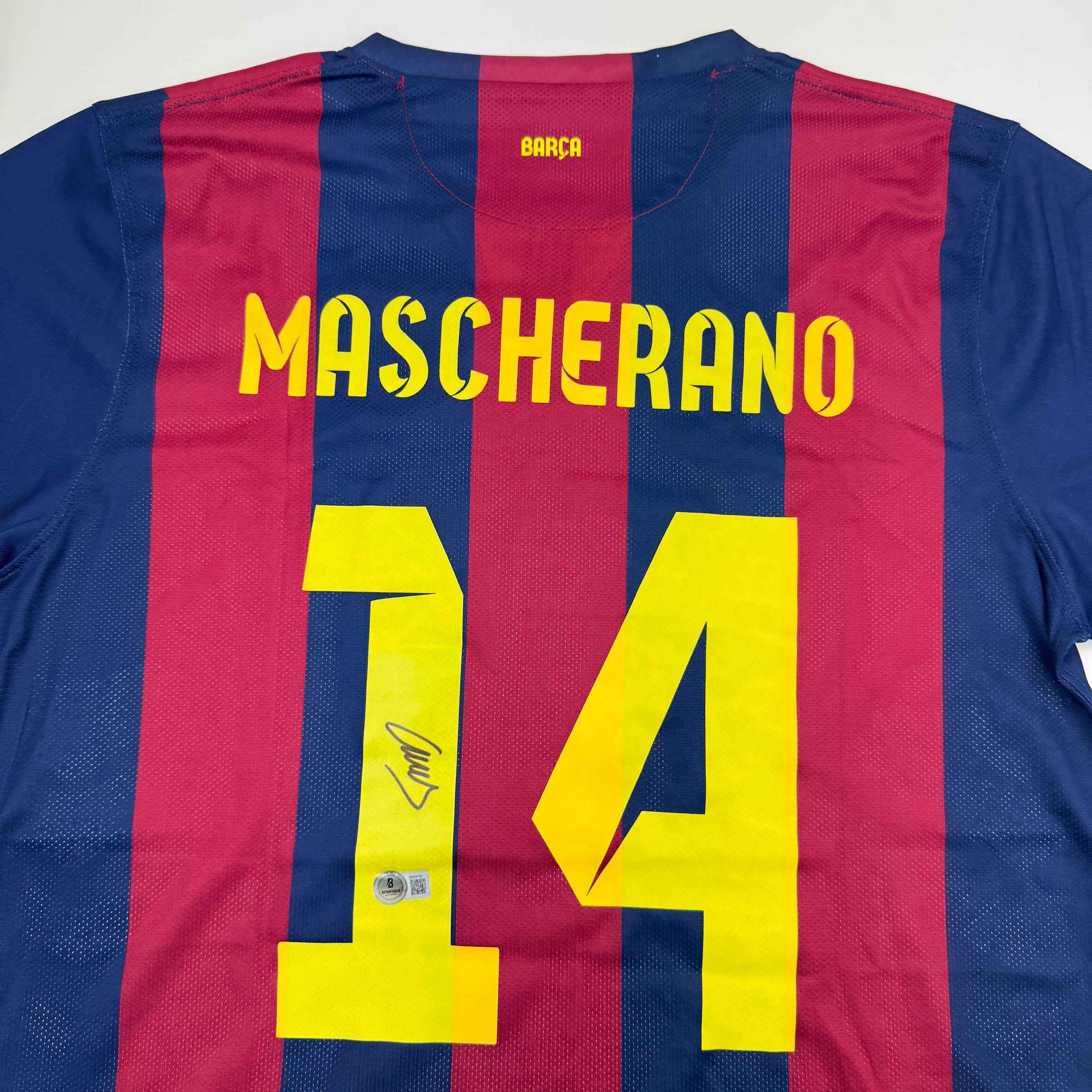 Autographed/Signed Javier Mascherano FC Barcelona Blue Soccer Jersey Beckett BAS COA