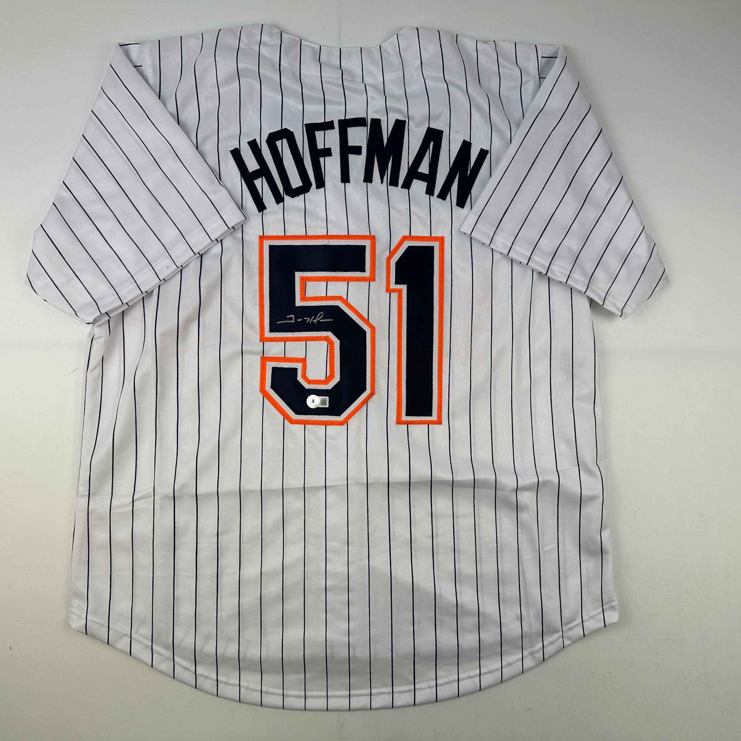 Autographed/Signed Trevor Hoffman San Diego Pinstripe Baseball Jersey Beckett BAS COA