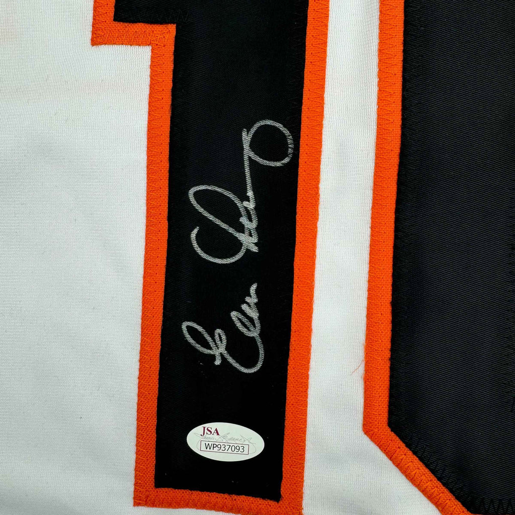 Framed Autographed/Signed Evan Longoria 35x39 San Francisco White Baseball Jersey JSA COA