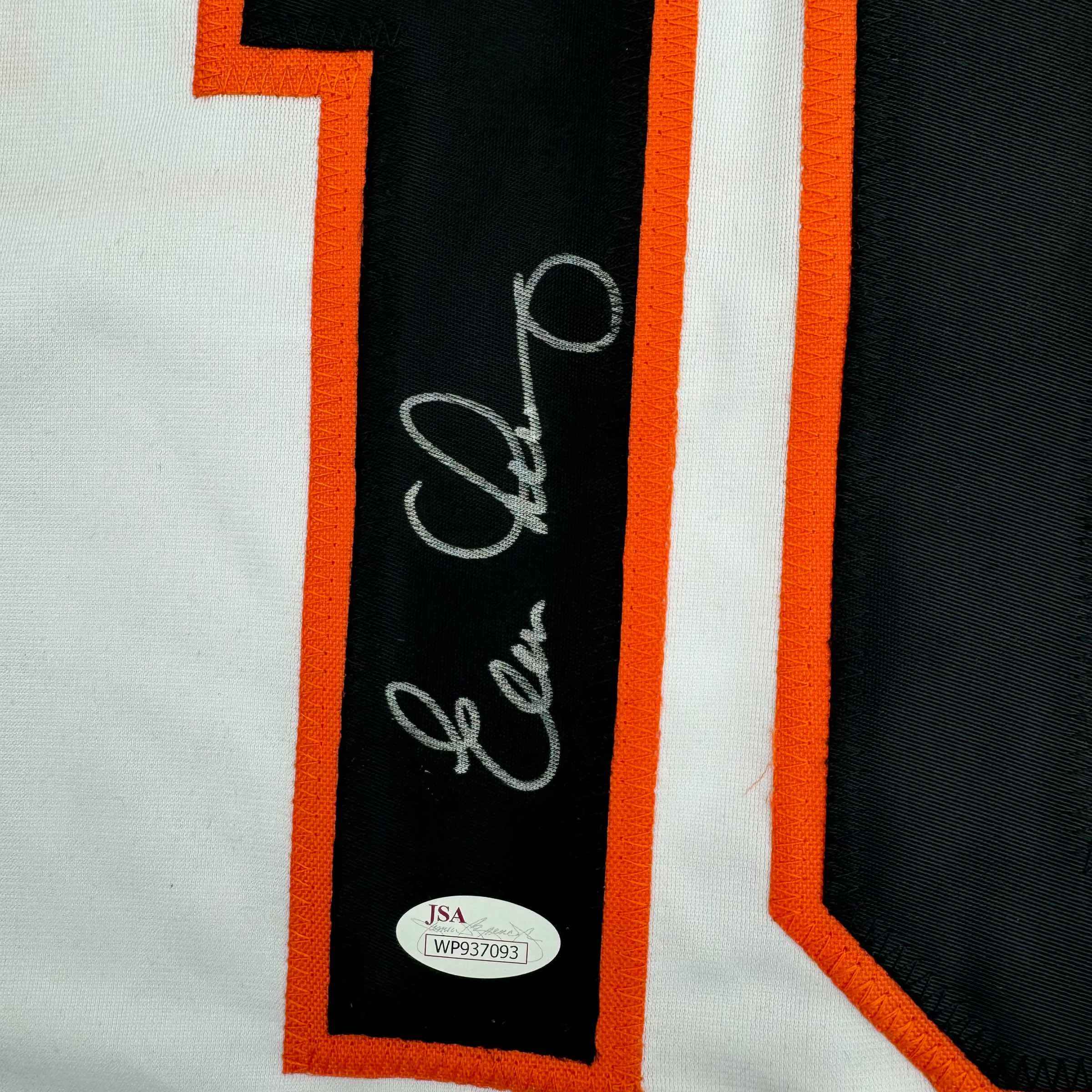 Framed Autographed/Signed Evan Longoria 35x39 San Francisco White Baseball Jersey JSA COA