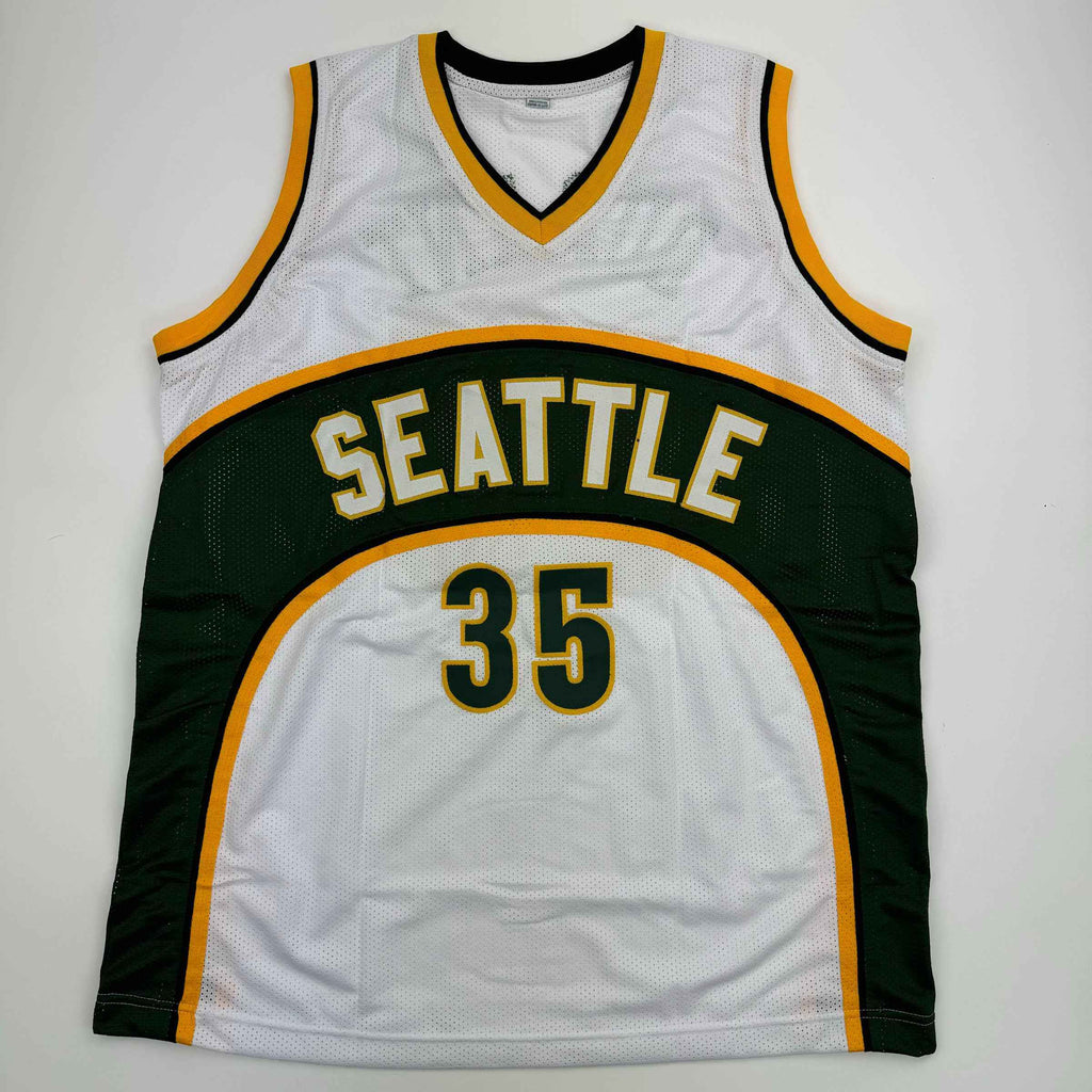 Autographed/Signed Kevin Durant Seattle White Basketball Jersey Beckett BAS COA