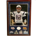 Framed Autographed/Signed Tom Brady New England Patriots Signature Cut Index Card Super Bowl Patches JSA COA/LOA