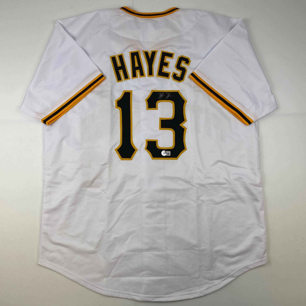 Autographed/Signed Ke'Bryan Hayes Pittsburgh White Baseball Jersey Beckett BAS COA