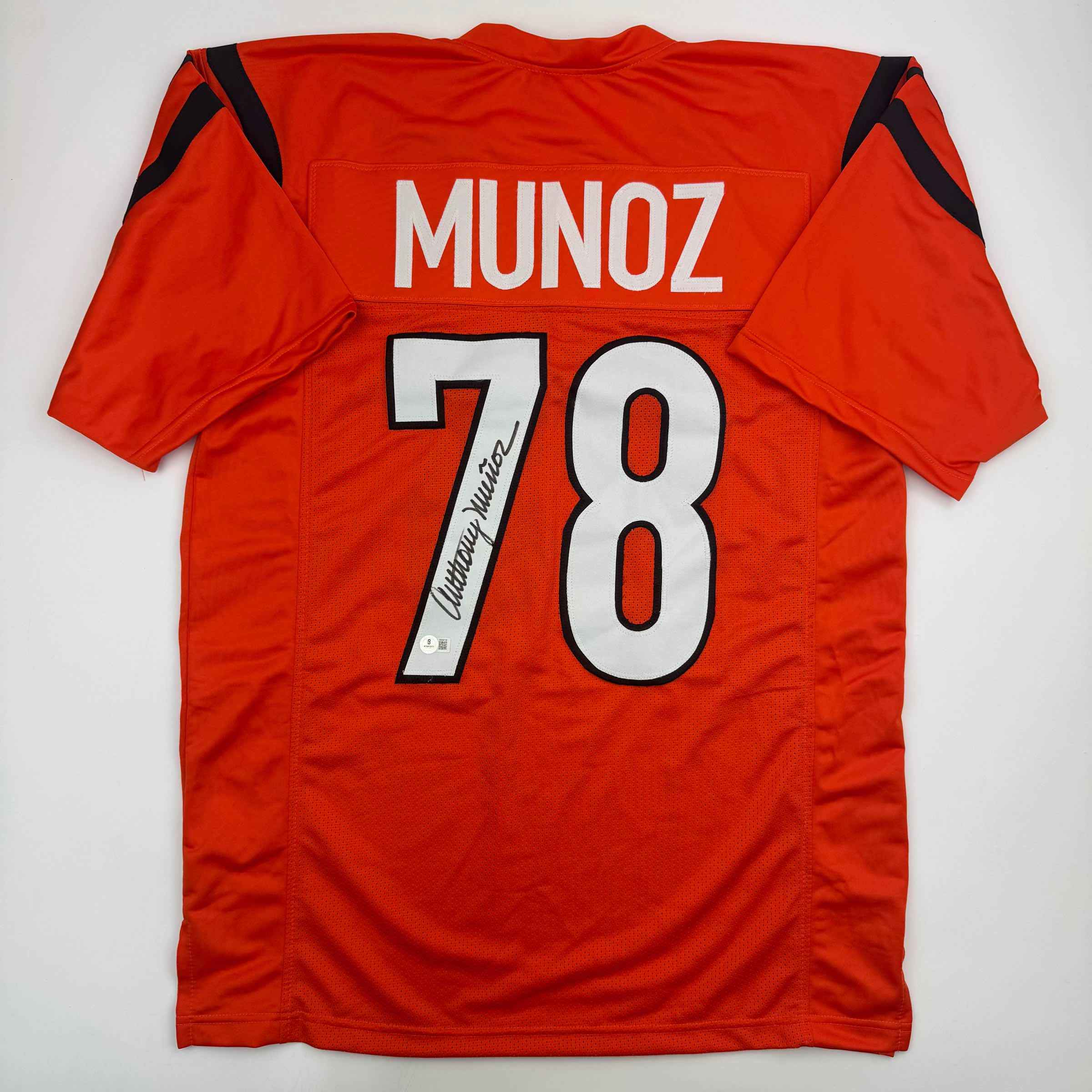 Autographed/Signed Anthony Munoz Cincinnati Orange Football Jersey Beckett BAS COA