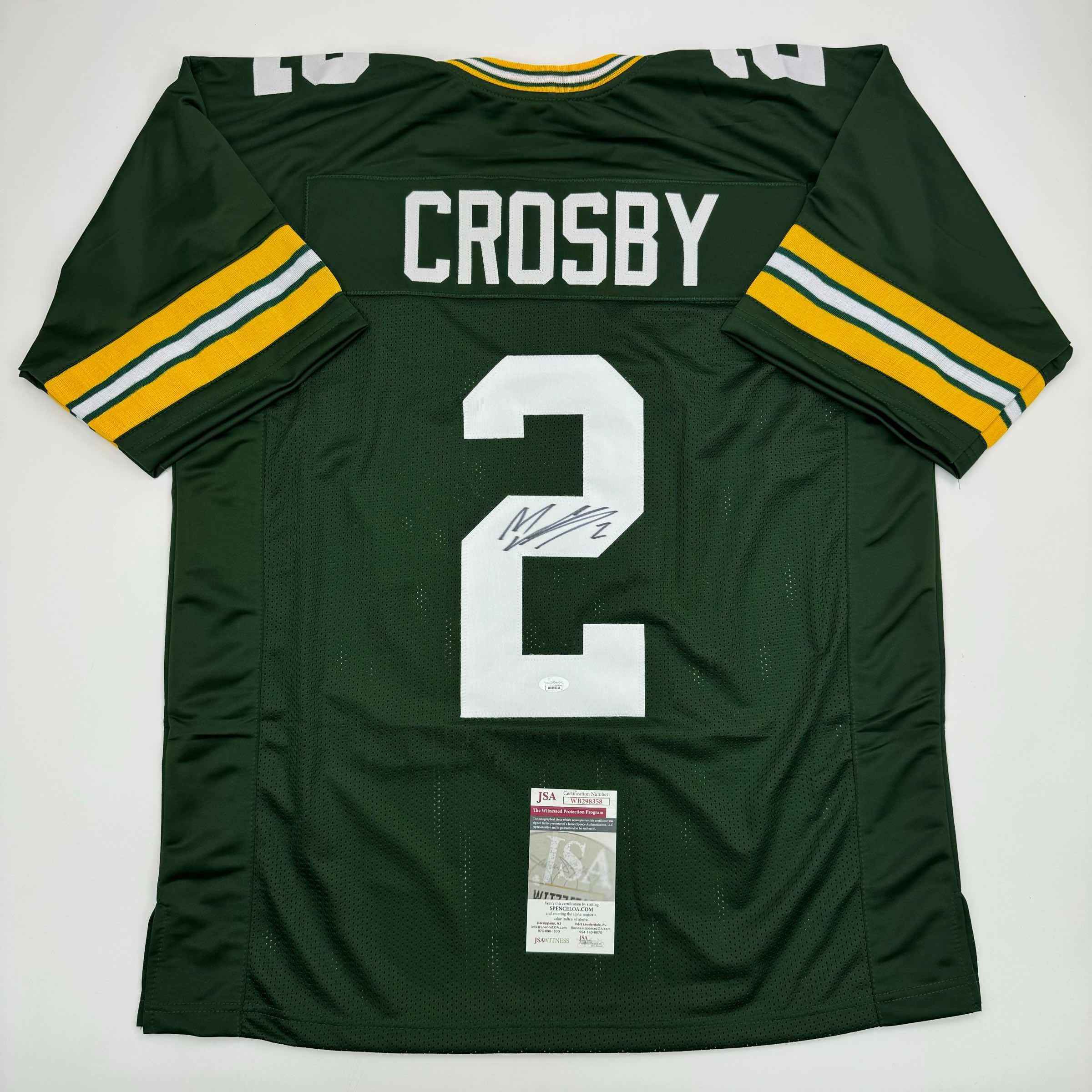 Autographed/Signed Mason Crosby Green Bay Green Football Jersey JSA COA