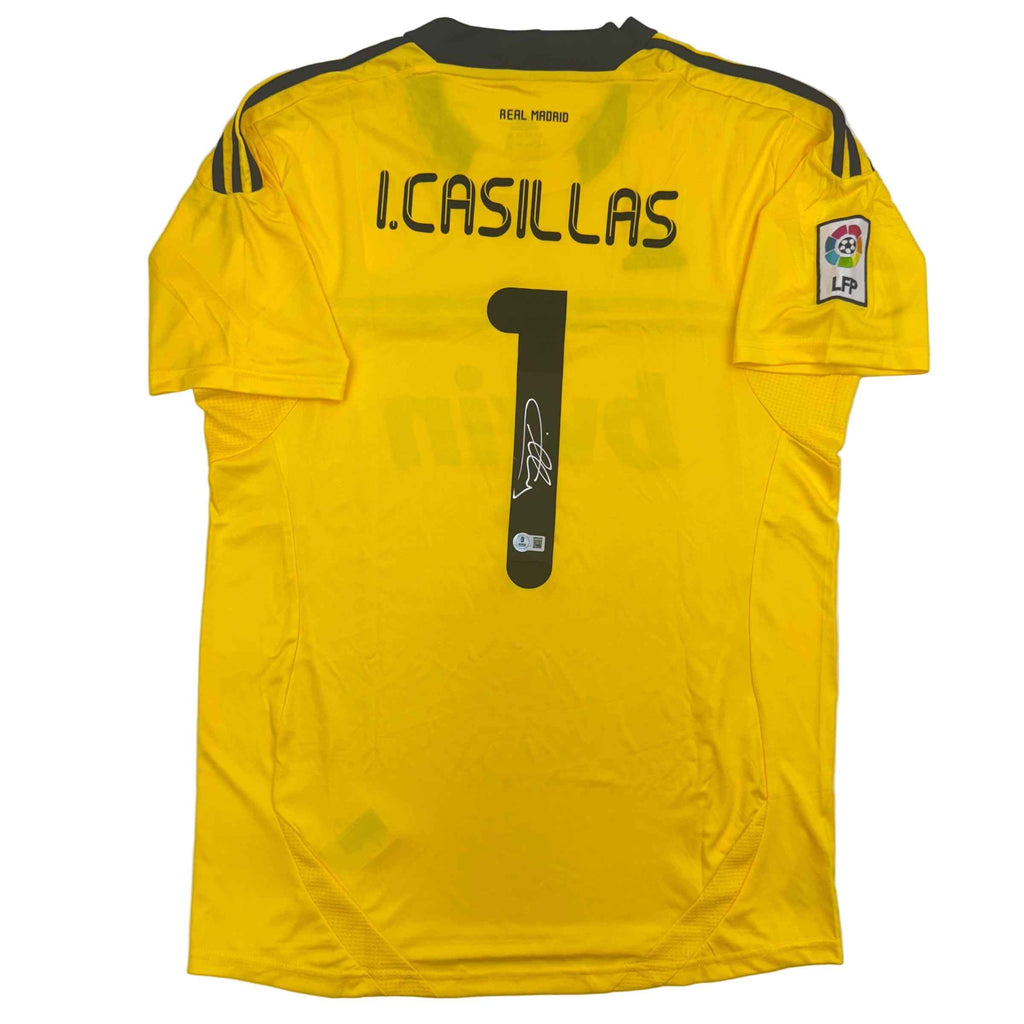Autographed/Signed Iker Casillas Real Madrid Yellow Soccer Jersey Beckett BAS COA