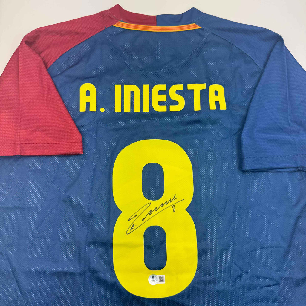 Autographed/Signed Andres Iniesta FC Barcelona Soccer Jersey Beckett BAS COA