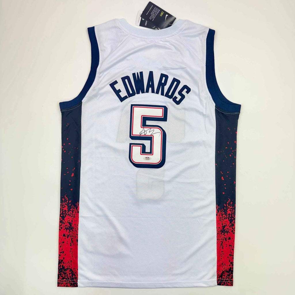 Autographed/Signed Anthony Edwards United States USA White Basketball Jersey PSA COA