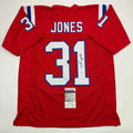Autographed/Signed Jonathan Jones New England Red Football Jersey JSA COA