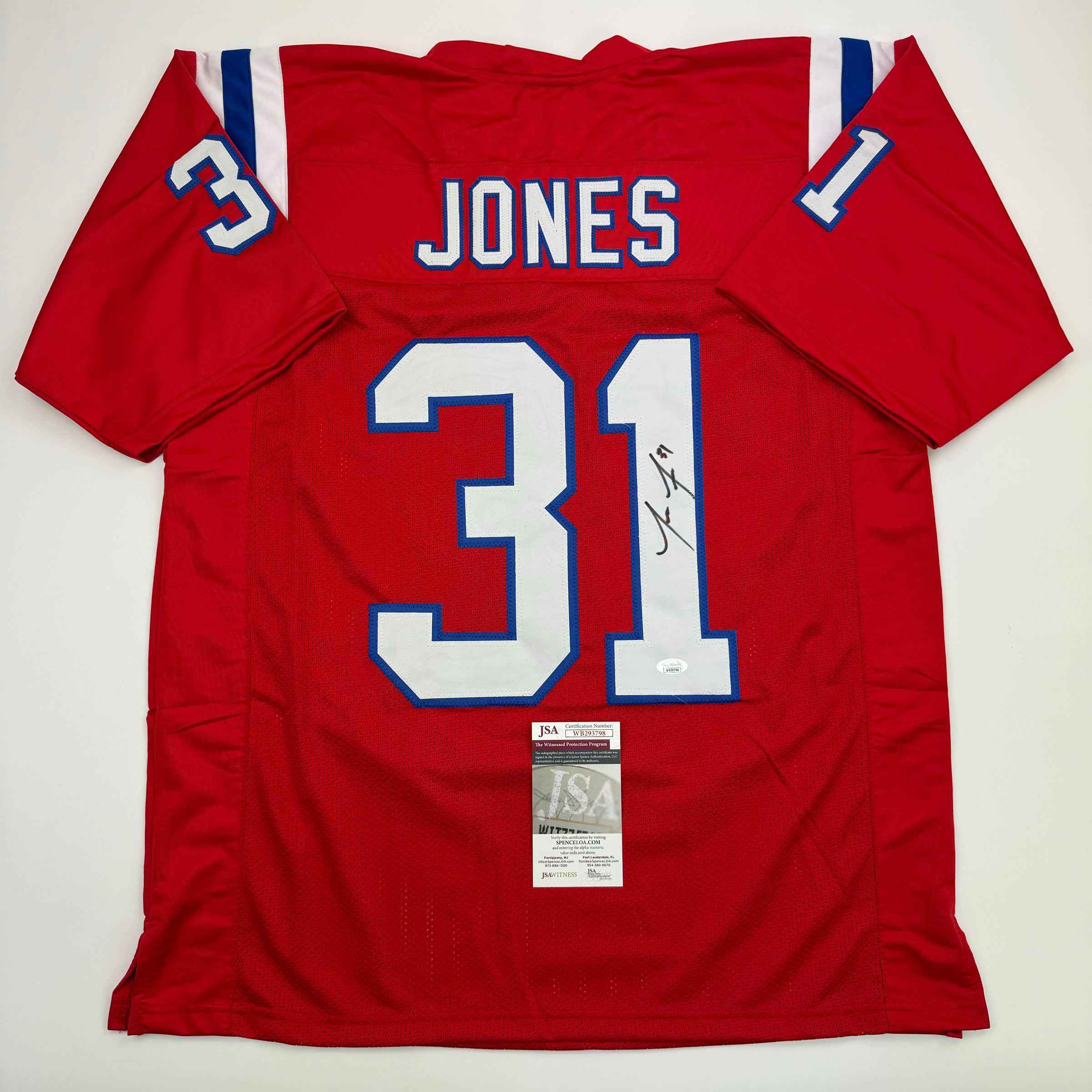 Autographed/Signed Jonathan Jones New England Red Football Jersey JSA COA