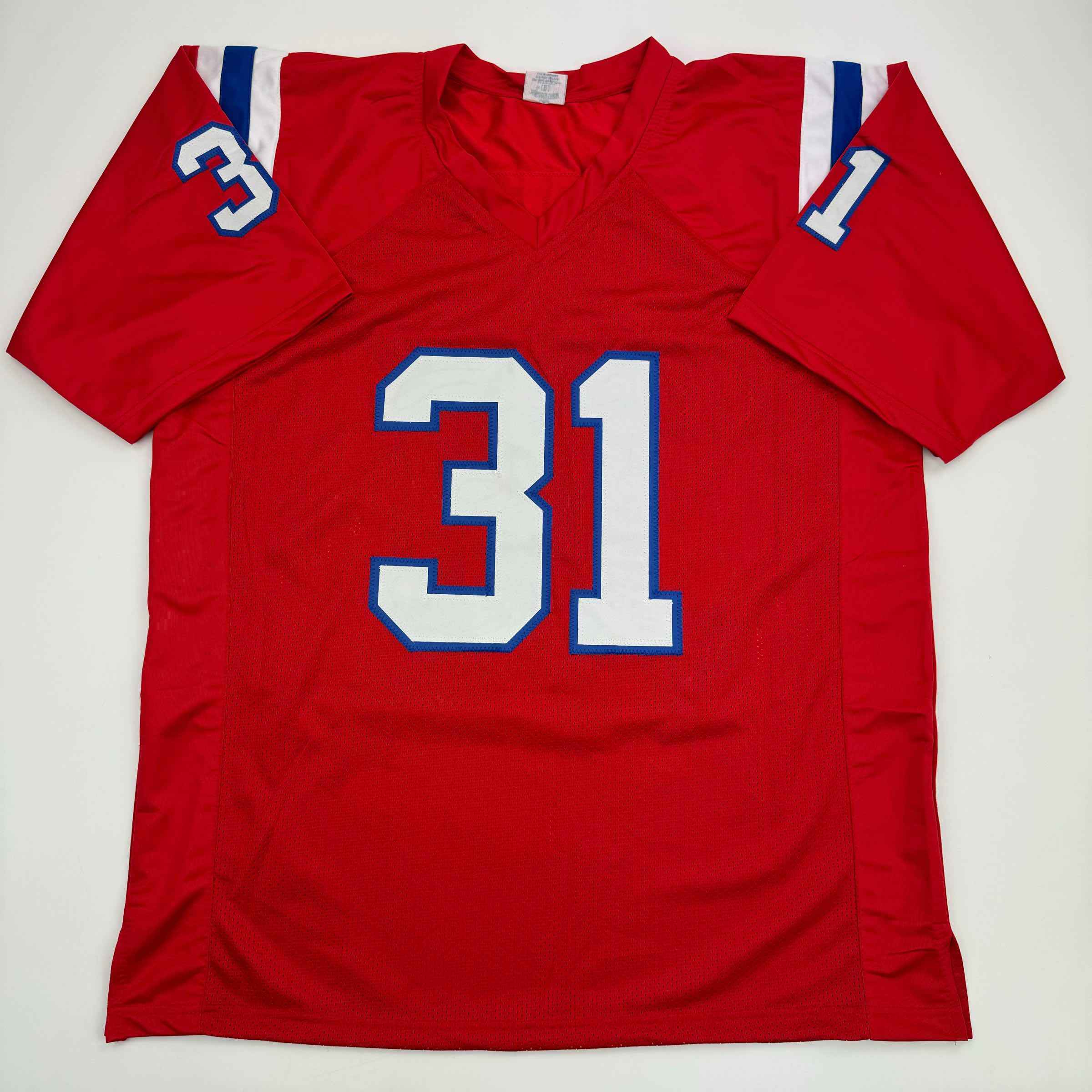 Autographed/Signed Jonathan Jones New England Red Football Jersey JSA COA