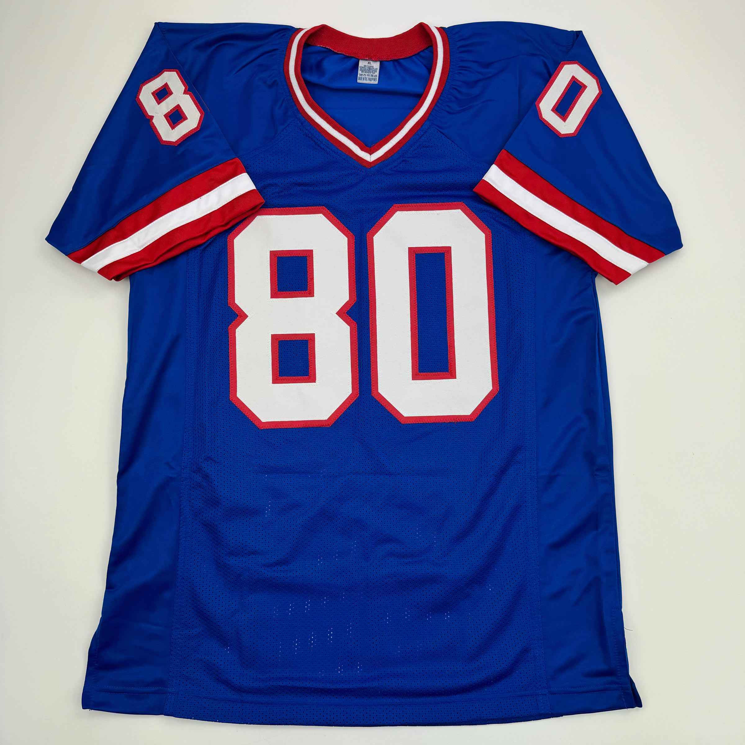 Autographed/Signed Jeremy Shockey New York Blue Football Jersey JSA COA #2