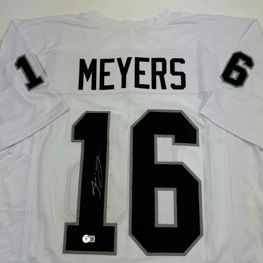 Autographed/Signed Jakobi Meyers Las Vegas Oakland White Football Jersey Beckett BAS COA