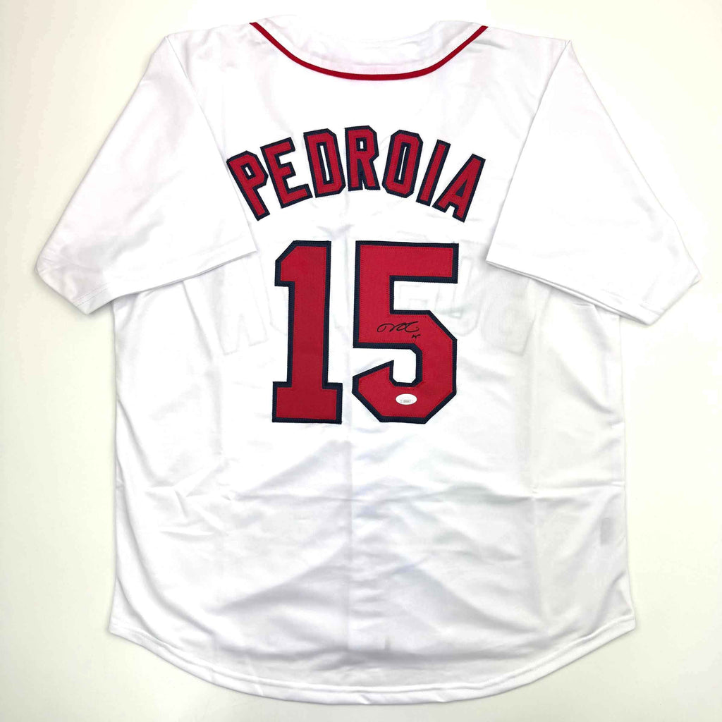 Autographed/Signed Dustin Pedroia Boston White Baseball Jersey JSA COA