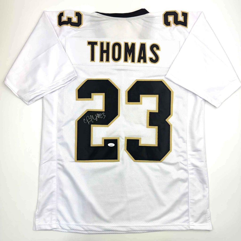 Autographed/Signed Pierre Thomas New Orleans White Football Jersey JSA COA