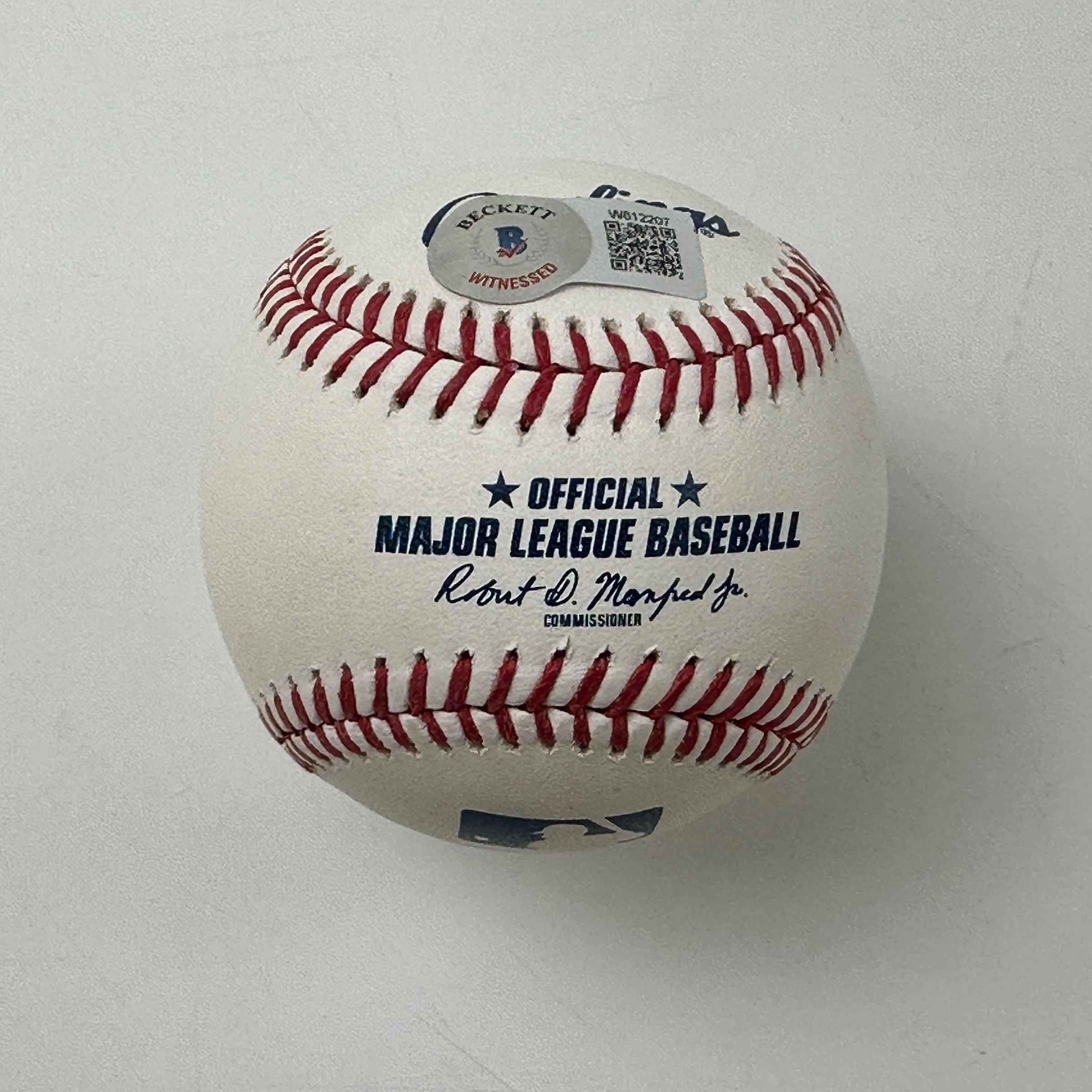 Autographed/Signed Vladimir Vlad Guerrero Jr. & Sr. Rawlings Official Major League Baseball ROML Beckett BAS COA