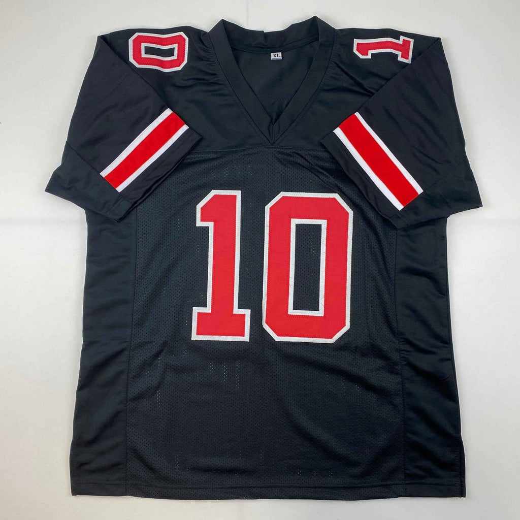 Autographed/Signed Troy Smith Heisman 06 Ohio State Black College Football Jersey JSA COA