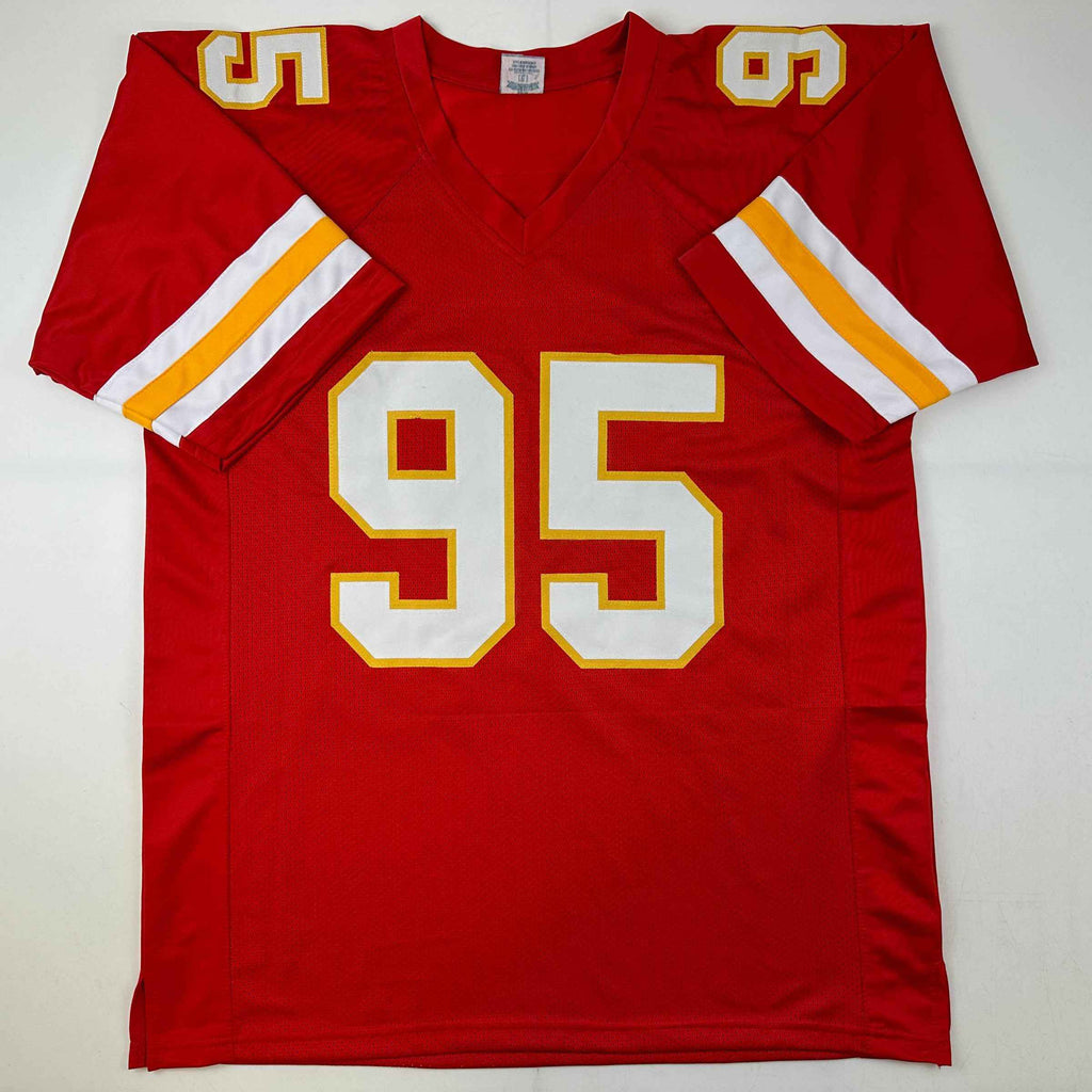 Autographed/Signed Chris Jones Kansas City Red Football Jersey JSA COA