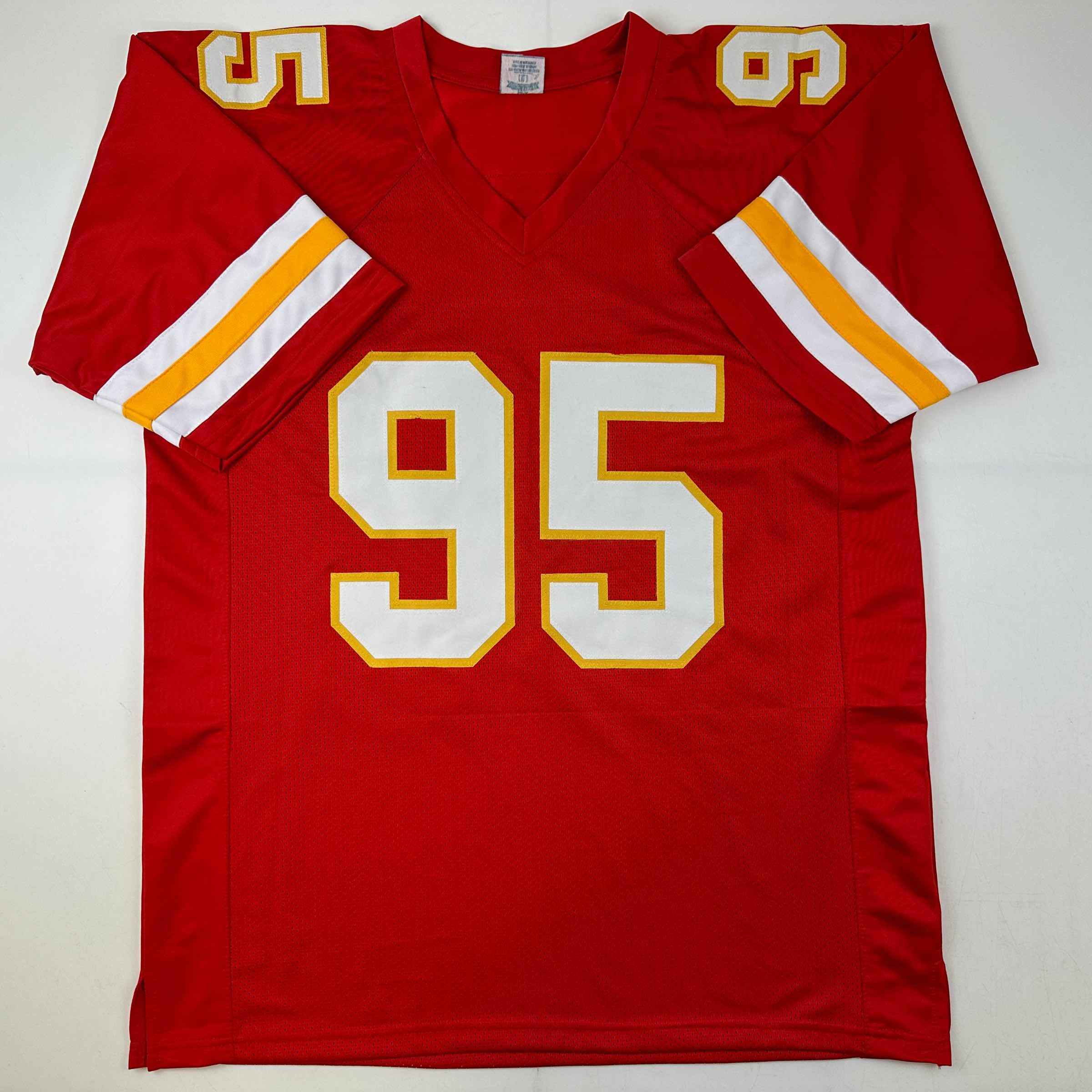 Autographed/Signed Chris Jones Kansas City Red Football Jersey JSA COA