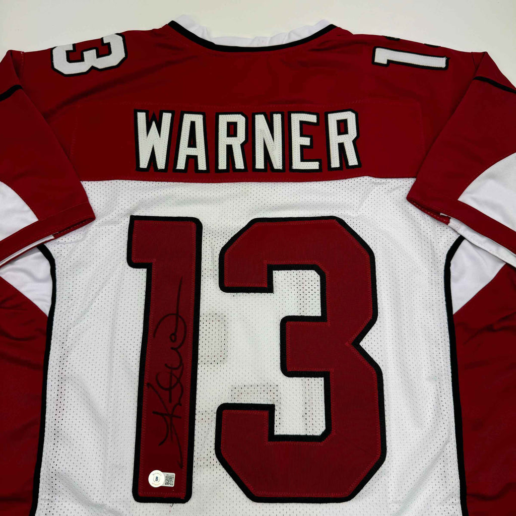 Autographed/Signed Kurt Warner Arizona White Football Jersey Beckett BAS COA