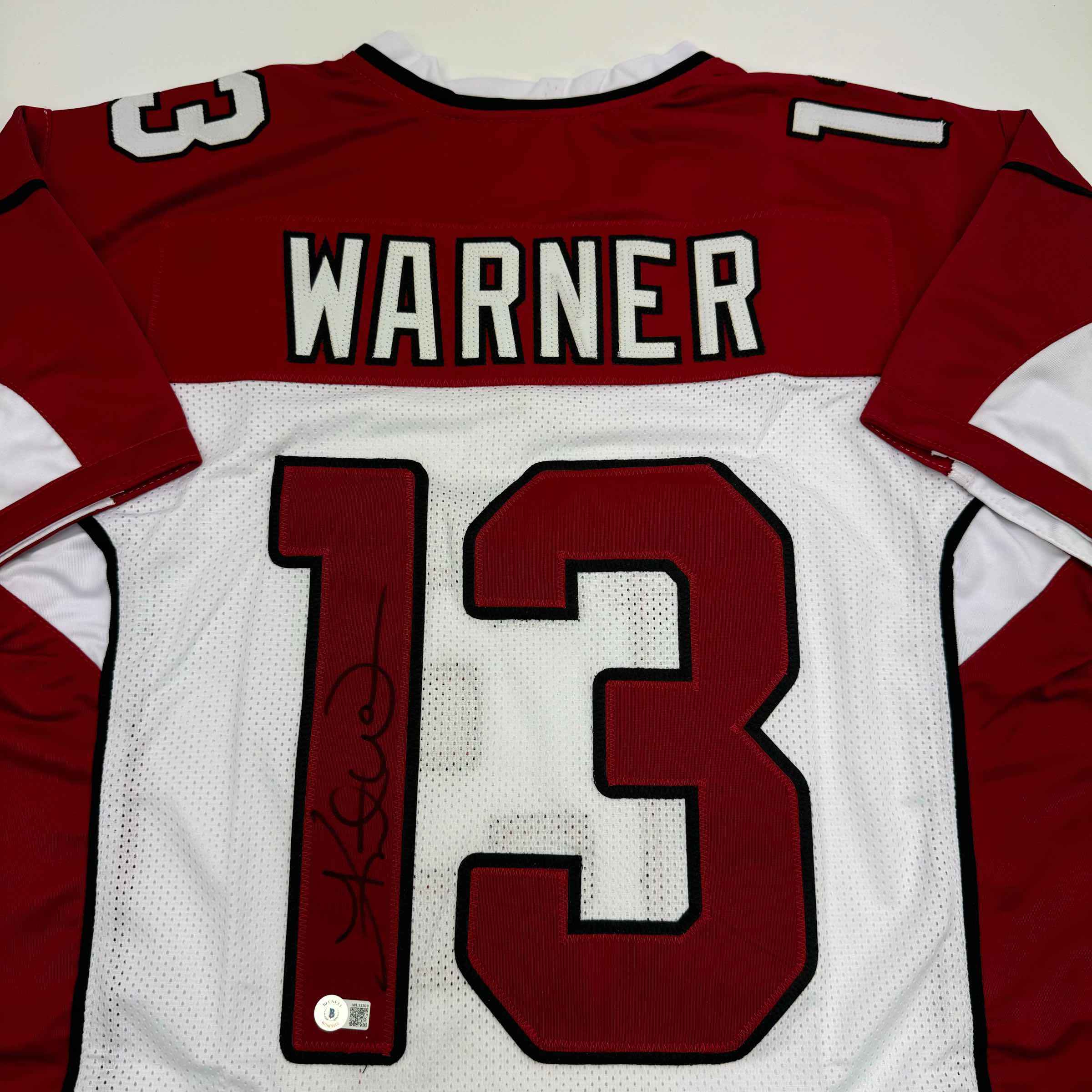 Autographed/Signed Kurt Warner Arizona White Football Jersey Beckett BAS COA