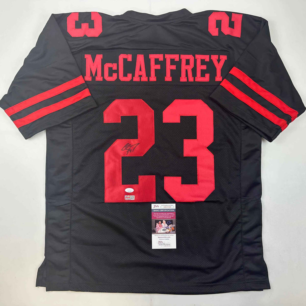 Autographed/Signed Christian McCaffrey San Francisco Black Football Jersey JSA COA